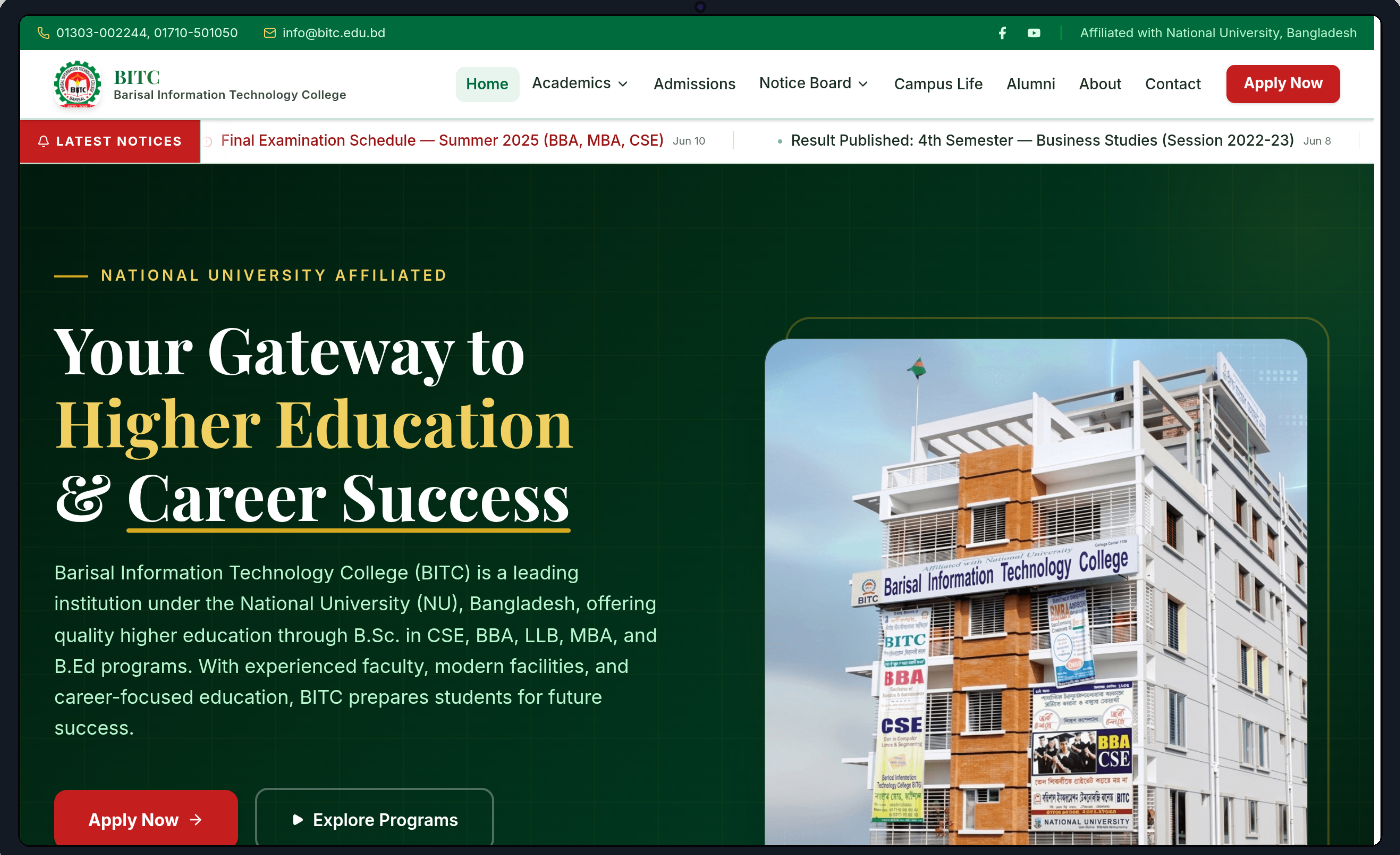 BITC institutional website platform interface
